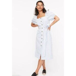 J. Crew Cottage Striped Cotton Button Front Midi Dress Blue White XXL NEW